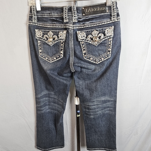 L a idol rhinestone studded bling capri jeans size 3 - Picture 14 of 15